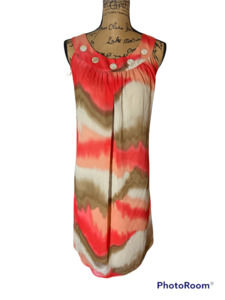 Dana Kay Dress A-line Sleeveless Casual Size 10 Orange Multi Color Spring Summer